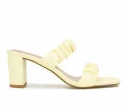 Outlet 💯 Women's KENSIE Kamilah Heeled 👗 Dress 🩴 Sandals Pastel Yellow 👍
