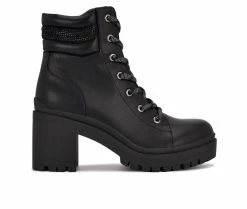 Best Pirce 🎁 Women's Nine West Quona Heeled Combat Booties Black ✔️