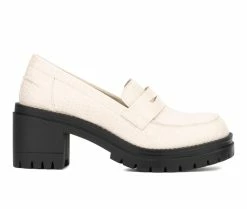 Hot Sale 🔥 Women's New York And Company Penni Heeled Loafers Bone Croc 🌟