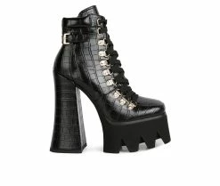 Promo ⌛ Women's London Rag Boogie Platform Lace Up Booties Black 🎉