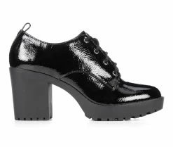 New 🧨 Women's Y-Not Brief Heeled Oxfords Black Crnk Pat 🛒