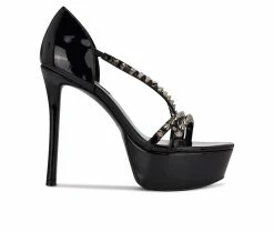 Best Pirce 😍 Women's Nine West Fabla 👗 Dress 🩴 Sandals Black Patent ⭐