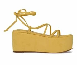 Best Sale ✔️ Women's Nine West Benet Platform Wedge 🩴 Sandals Yellow ⌛