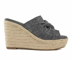 Discount 🔥 Women's Sugar Harlem Espadrille Wedge 🩴 Sandals Black Linen 😉