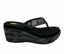 Budget 👏 Women's Volatile Paiges Platform Wedge Flip-Flops Black Camo 🧨