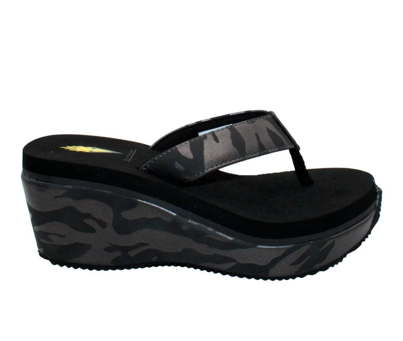Budget π Women's Volatile Paiges Platform Wedge Flip-Flops Black Camo π§¨