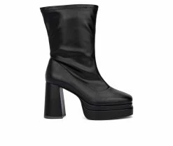 Deals 🤩 Women's Fashion To Figure Keira Mid Calf Platform Booties Black Wide 👏