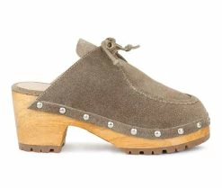 Best Sale 👍 Women's Rag & Co Iroko Block Heel Clogs Taupe 😉