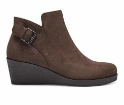 Best Sale 😉 Women's Aerosoles Bradley Wedge Booties Brown PU Suede 🧨