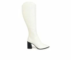 Outlet 😉 Women's Journee Signature Laila Heeled Knee High 🥾 Boots Off White 😉