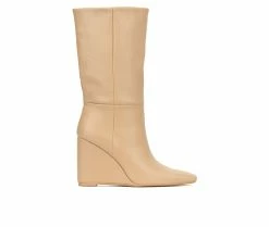 Cheapest 🤩 Women's Torgeis Milan Mid Calf Wedge Booties Beige 😉