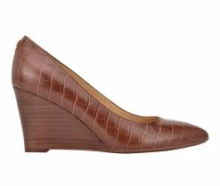 Cheapest 🧨 Women's Nine West Cal 9x9 Wedges Cognac Croco ✨