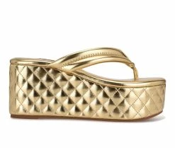 Brand new 🎁 Women's Nine West Newya Platform Wedge 🩴 Sandals Gold 🤩