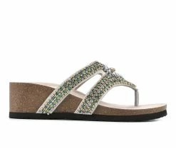 Budget ✔️ Women's White Mountain Busy Wedge Footbed 🩴 Sandals White 🔔