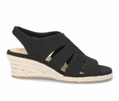 Budget 🤩 Women's Easy Street Aziza Espadrille Wedge 🩴 Sandals Black Linen Prt 😉