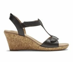 Deals ✔️ Women's Rockport Blanca T-Strap Wedge 🩴 Sandals Black ⭐
