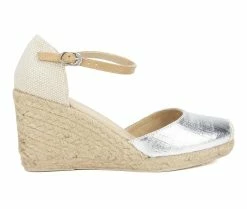 Coupon 🌟 Women's White Mountain Mamba Espadrille Wedges Silver/Met/Fab 👍