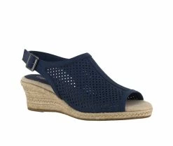 Discount 🤩 Women's Easy Street Stacy Wedge 🩴 Sandals Denim Linen Pt ❤️
