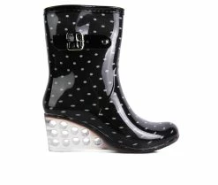 Best Pirce 😀 Women's London Rag Drench Wedge Rain 🥾 Boots Black 🤩