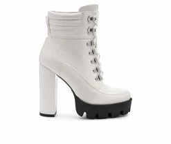 Budget 🧨 Women's London Rag Stopper Heeled Combat Booties White 🎁