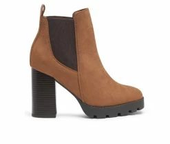 Budget ✔️ Women's London Rag Sonia Block Heel Booties Tan 🔔