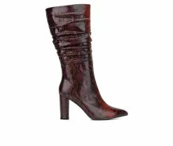 Buy ⌛ Women's New York And Company Earla Mid Calf Heeled 🥾 Boots Burgundy ✔️