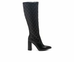 Best Sale 🧨 Women's London Rag Quilt Knee High 🥾 Boots Black 😀