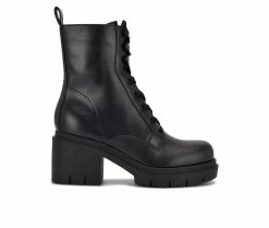 Discount 😀 Women's Nine West Juna Lace Up Booties Black Patent 😍