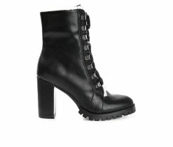 Promo 💯 Women's Journee Collection Fauna Heeled Combat Booties Black 😍