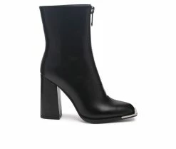 Promo 🥰 Women's London Rag Flower Blade Block Heel Booties Black 👏