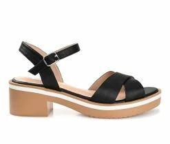 New 🎉 Women's Journee Collection Hilaree Block Heeled 🩴 Sandals Black 😉