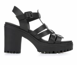 Promo 🎁 Women's MIA Jayda Lugged Heel 🩴 Sandals Black 👍