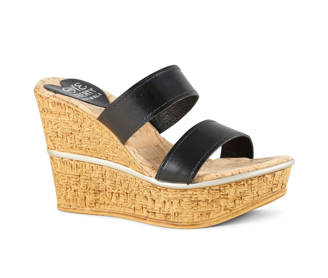 Budget π Women's Love And Liberty Brooklyn Platform Wedge π©΄ Sandals Black Leather π€© - Image 3
