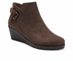 Best Sale 😉 Women's Aerosoles Bradley Wedge Booties Brown PU Suede 🧨 -b.o.c Sales 2 1472