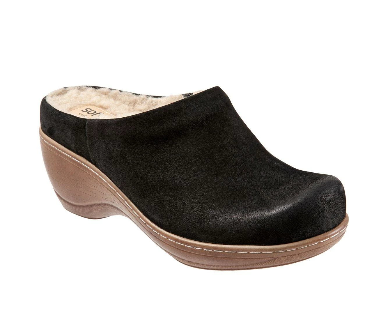 Hot Sale π Women's Softwalk Madison Plush Wedge Clogs Black Nubuck π - Image 3