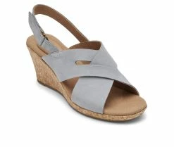 Wholesale ✔️ Women's Rockport Briah Slot Sling Wedge 🩴 Sandals Blue Chambray 🌟 -b.o.c Sales 2 1638