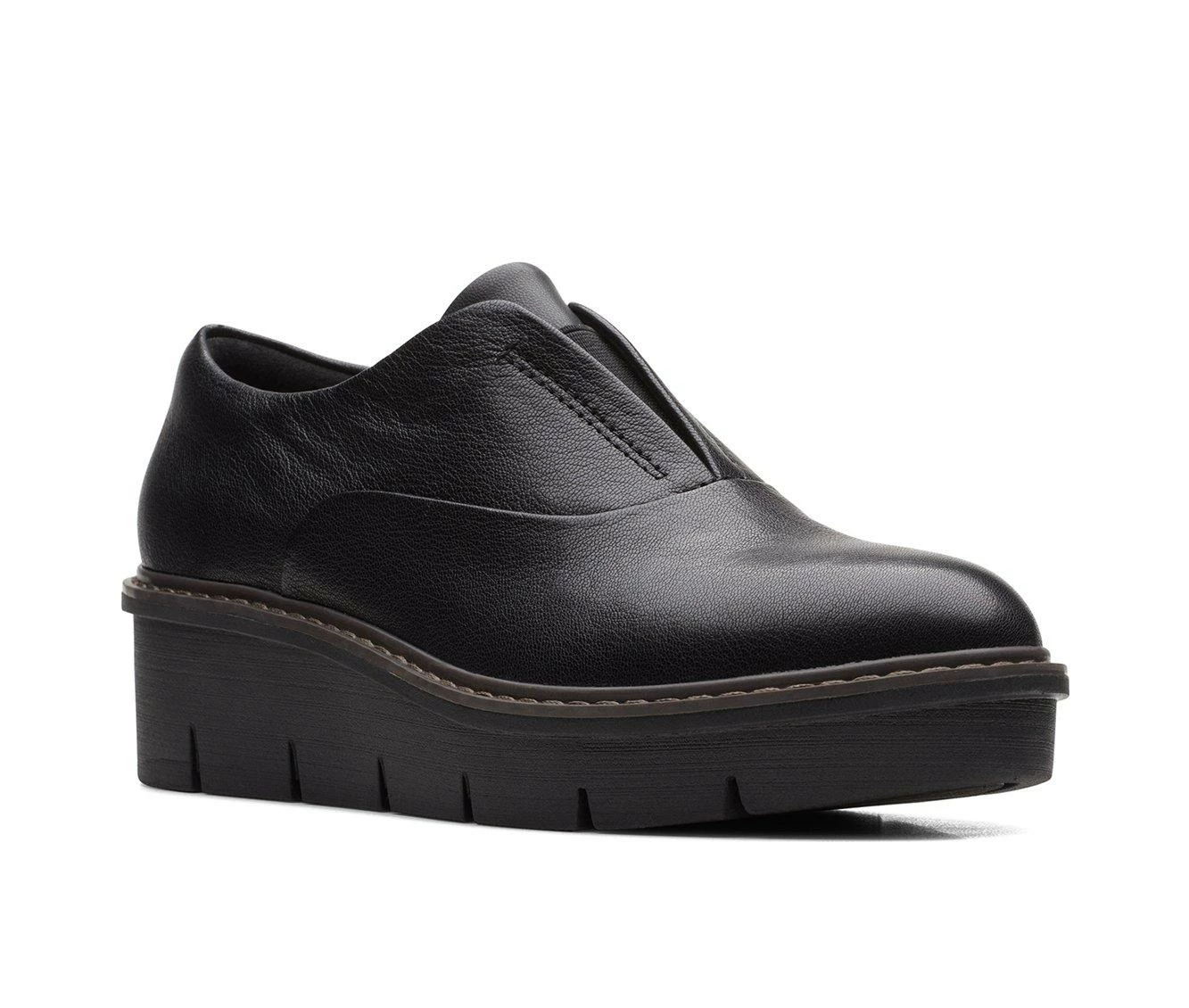 Outlet π Women's Clarks Airabell Sky Wedge Clogs Black Leather π - Image 3