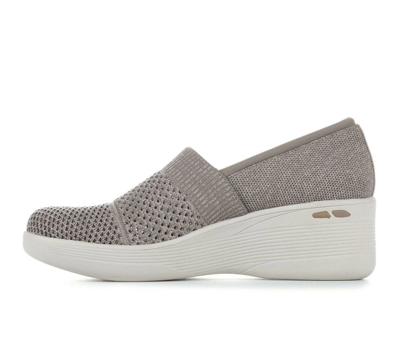 Hot Sale โญ Women's Skechers Pier Lite Wow Factor 158410 Wedge Slip-On ๐ Shoes Dark Taupe โ - Image 4