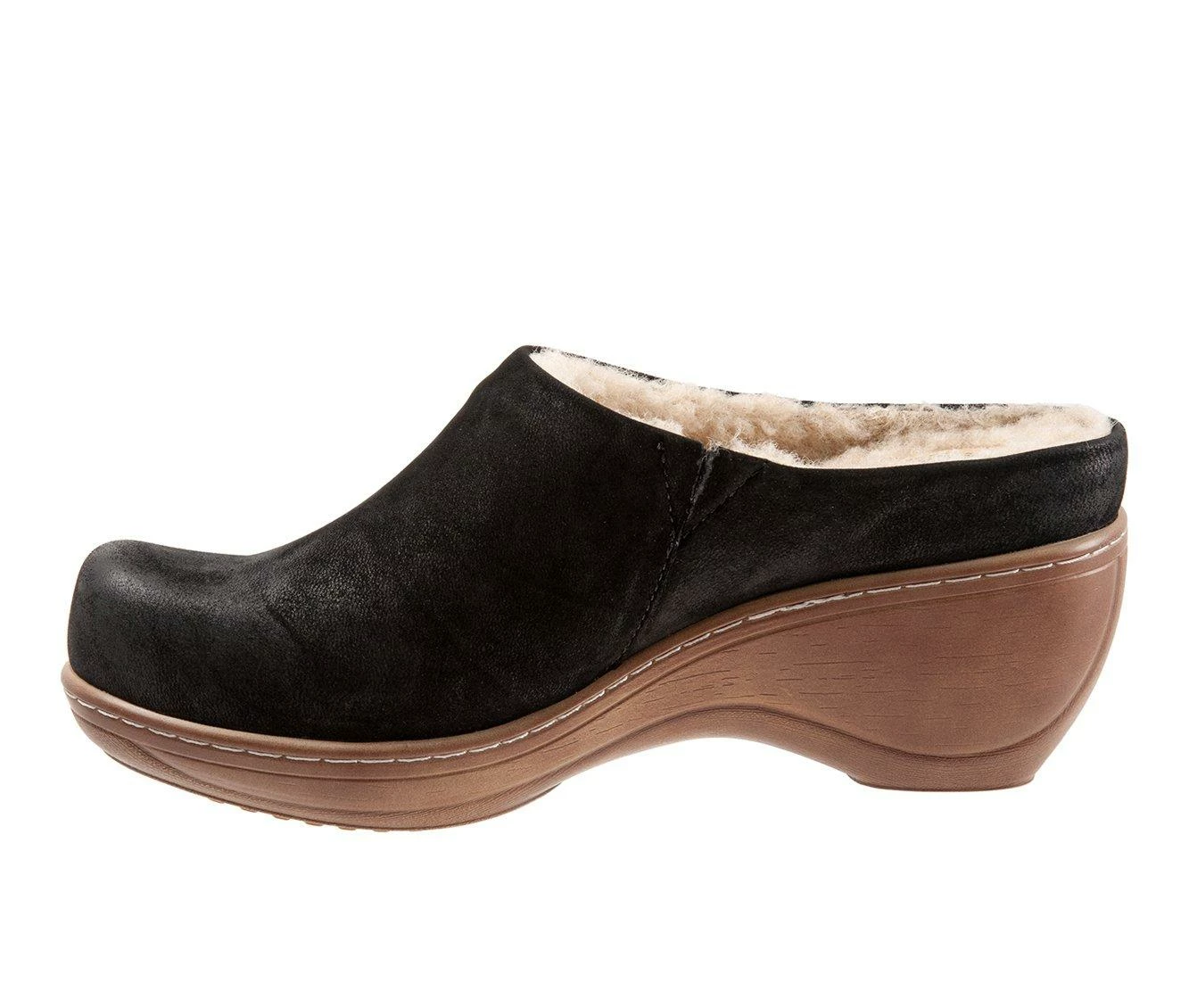 Hot Sale π Women's Softwalk Madison Plush Wedge Clogs Black Nubuck π - Image 4