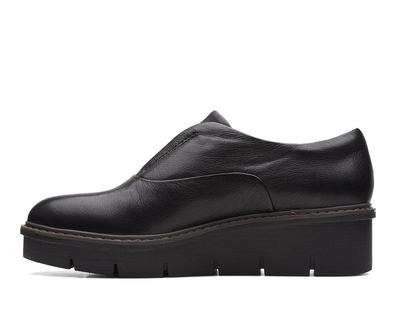 Outlet π Women's Clarks Airabell Sky Wedge Clogs Black Leather π - Image 4