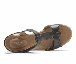 Deals ✔️ Women's Rockport Blanca T-Strap Wedge 🩴 Sandals Black ⭐ -b.o.c Sales 4 1576